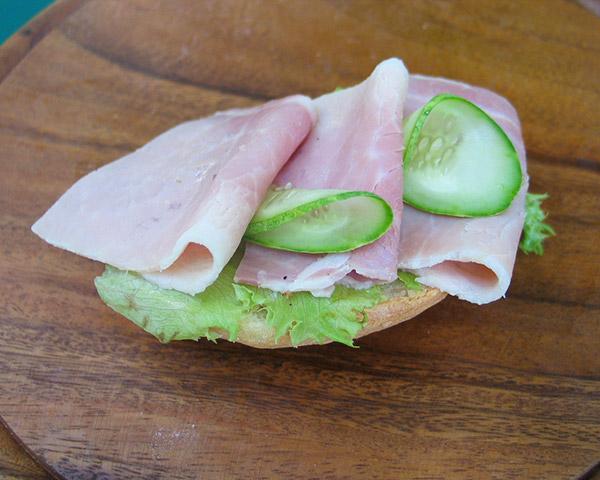 Bread Roll with Cooked Ham, Salad & Cucumber
