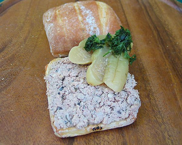 Bread Roll with Liver Sausage, Cucumber & Parsley
