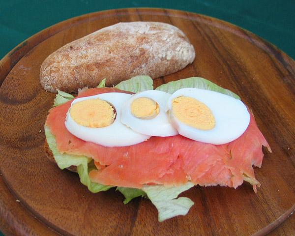Bread Roll with Salmon, Eggs & Salad